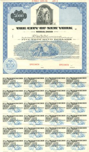 City of New York Serial Bond - Specimen Bond